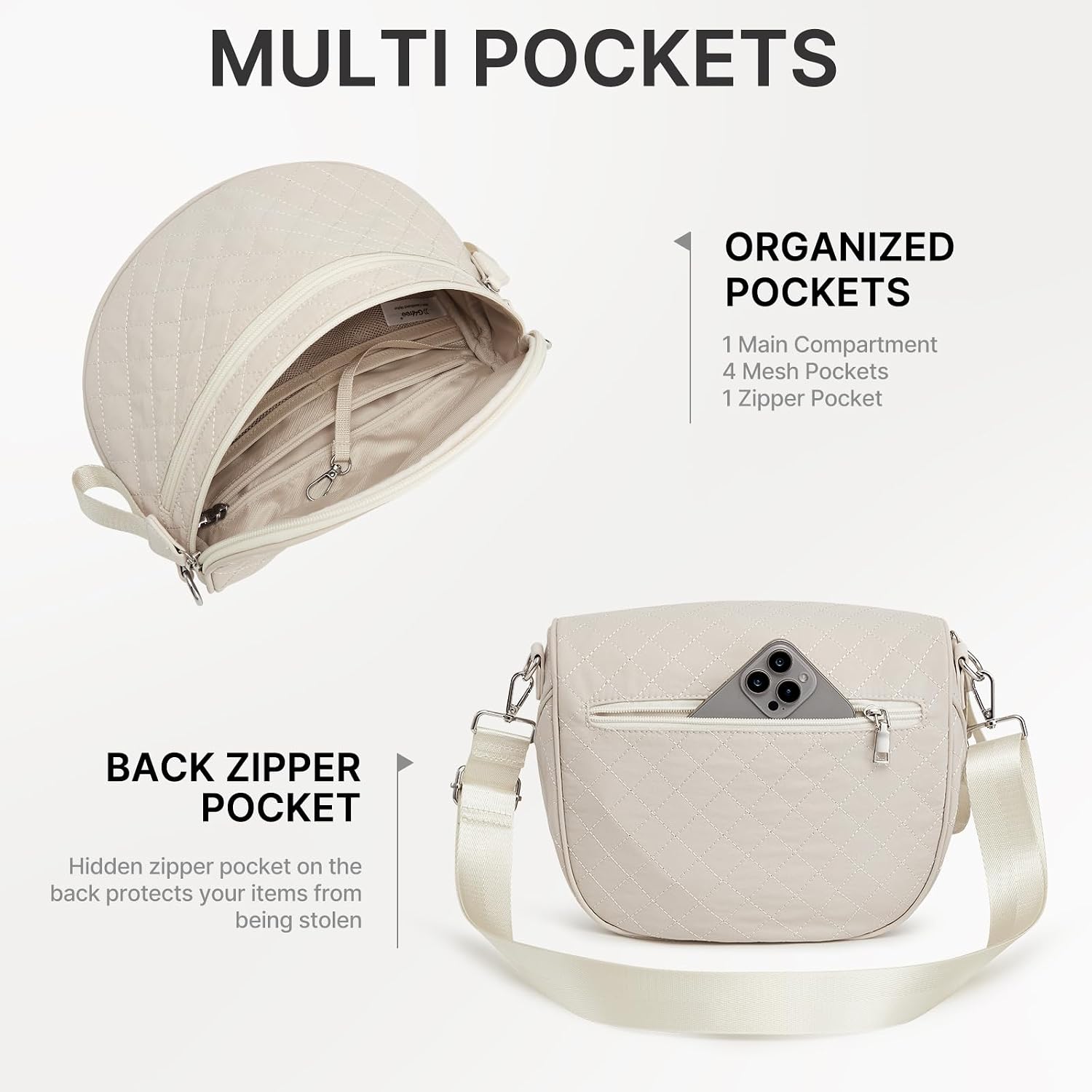 G4Free Quilted Bum Bag Crossbody Bags for Women, Spacious Nylon Cross Body Bag with Removable Pouch