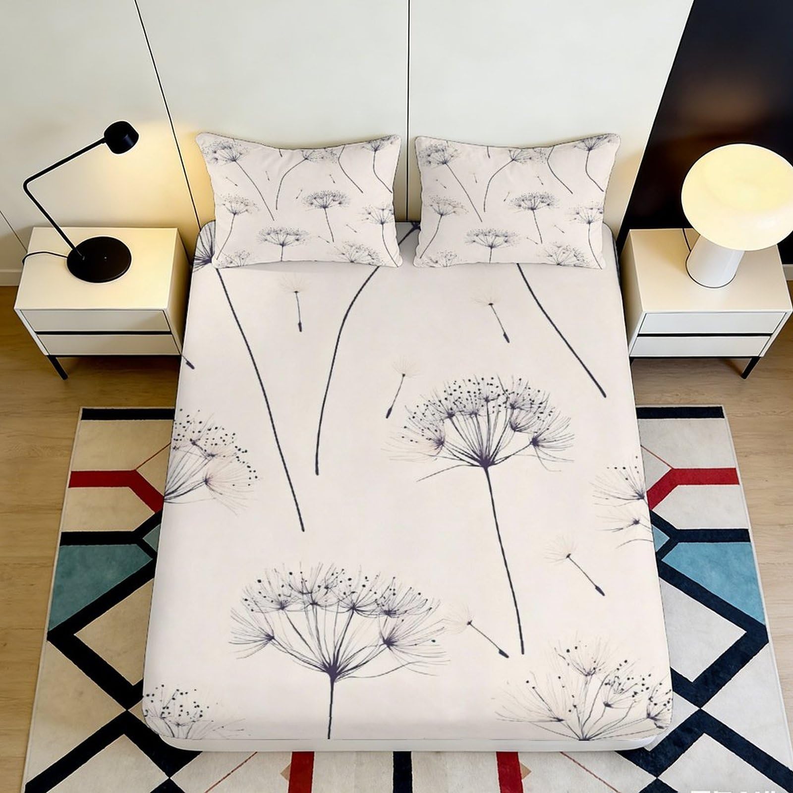 3D Printed Dandelion Dream Fitted Sheet Microfiber Soft Non-slip Meadow Breeze Mattress Cover for Bedroom Guest Room Decor 90x200x25cm