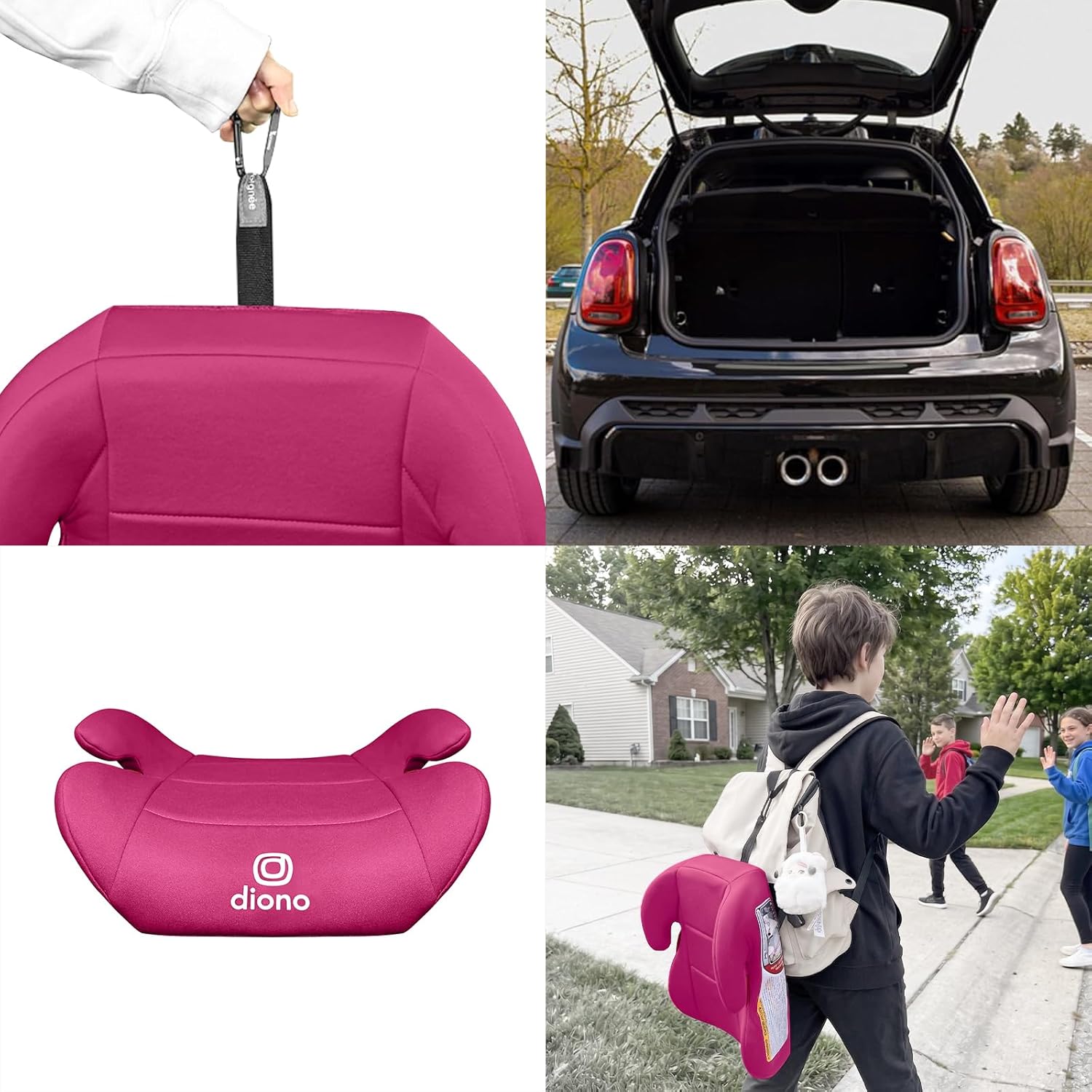 Diono Solana Lite, No Latch, Single Backless Booster Car Seat, Lightweight, Machine Washable Covers, Belt-Positioning Design, Pink Cotton Candy