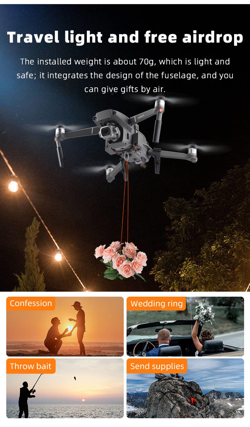 Drone Air Dropping Transport per DJI Mavic 2 Pro/Zoom, Payload Airdrop Release Drop Device, Sistema di consegna del lanciatore di regali, per accessori per kit di esche da pesca per matrimoni