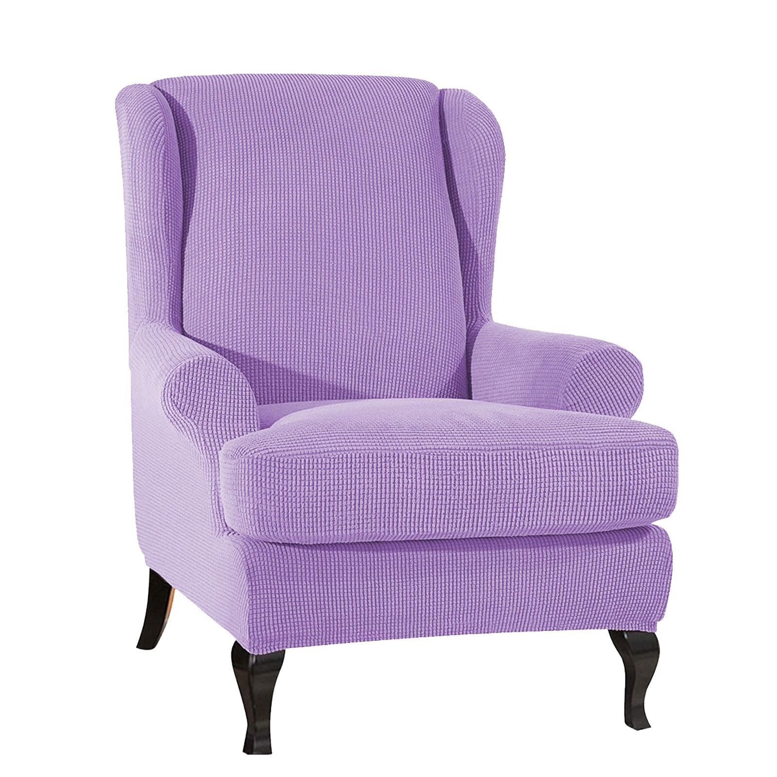 Housse de chaise à dossier ailé pour décoration de salon violette