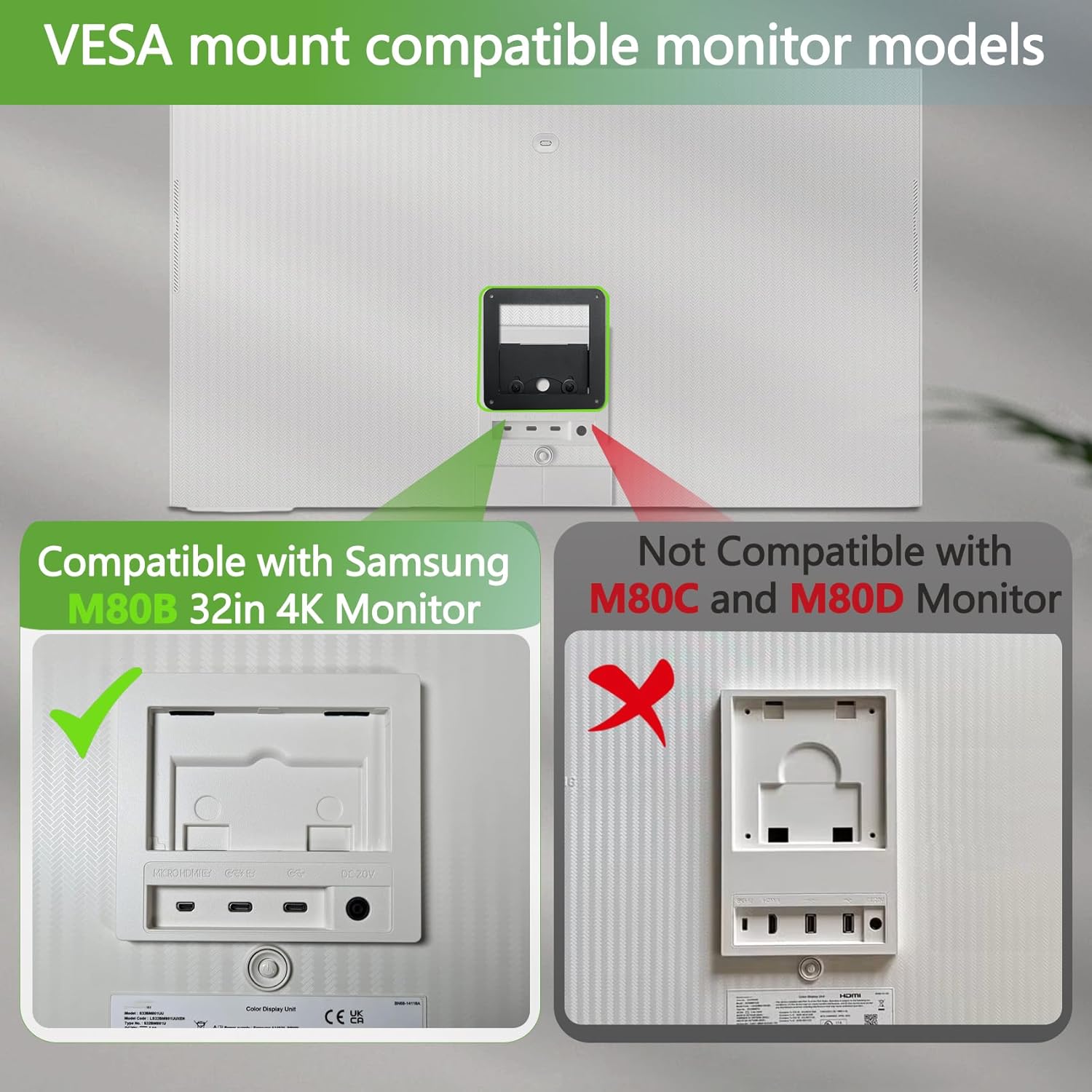 M80B Vesa Mount Adapter Compatible with Samsung M8 Series 32in 4K Monitor for 32M80B, 32BM80, LS32BM801，LS32BM80B，LS32BM80G，LS32BM80P ，2022 Model（Not Compatible with 2023 M80C and M80D）Monitor Stands