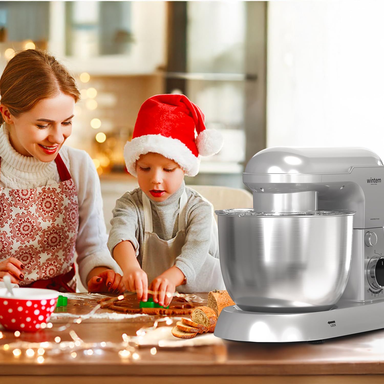 Avilia - Planetaria Silenziosa Multifunzione 1500W con Ricettario e Accessori Inclusi, Ideale per Impasti Dolci e Salati, Mixer con 10 Velocità e Funzione Pulse, Ciotola Acciaio 5L (Argento)
