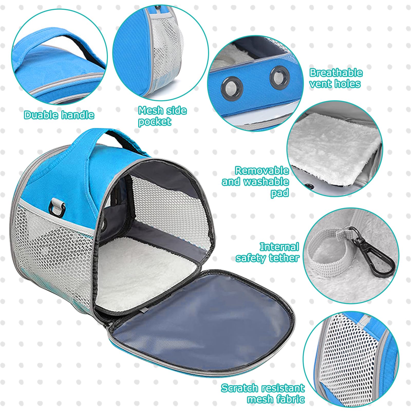 Sac De Transport pour Petits Animaux, 30 * 27 * 21 Cm Sac De Voyage pour Animal Domestique, Cage De Transport Portable pour Petit Oiseau, Sac De Transport pour Oiseaux pour Oiseaux, Rats Bleu