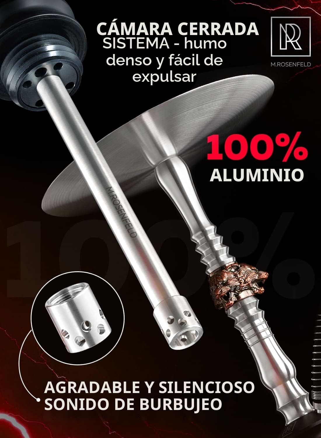 Cachimba Completo WOLF ONE - con un exclusivo flujo de aire a través de 3 elegantes cabezas de lobo de cobre - Conjunto de shisha de aluminio especial para personas con buen gusto 85 cm.