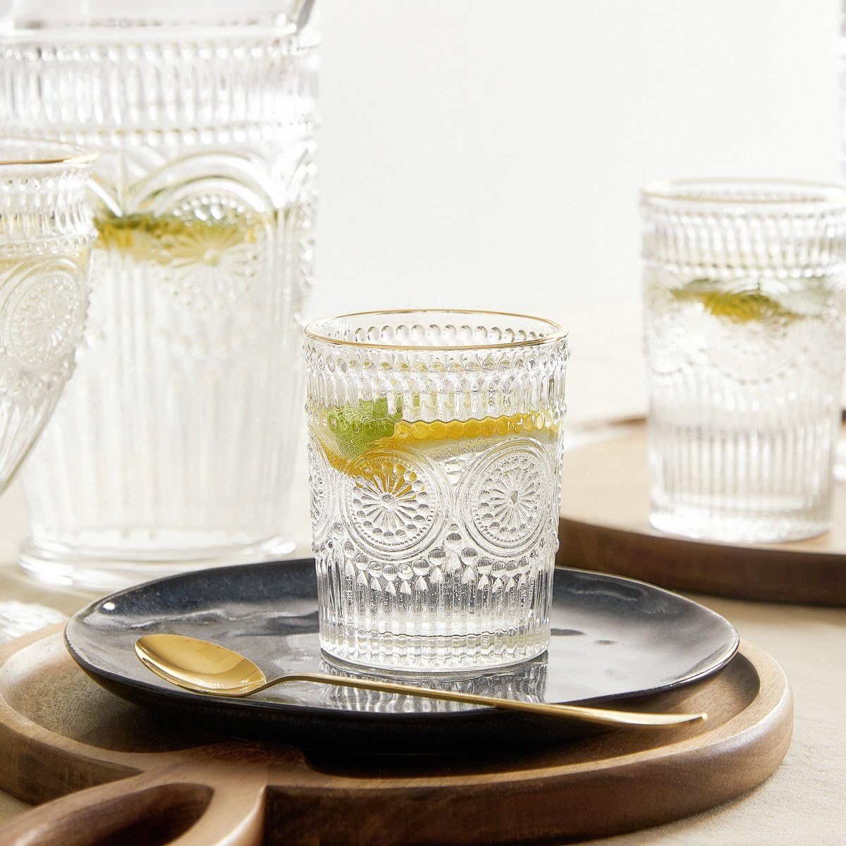 HOMLA BARREL Gläser 4er-Set, 0,3 l, mit Goldrand, spülmaschinenfest, edles Design
