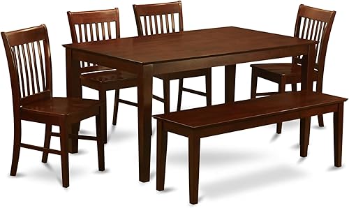 East West Furniture CANO6C-MAH-W - Juego de mesa de comedor de 6 piezas contiene una mesa de cocina rectangular y 4 sillas de comedor con banco, 36