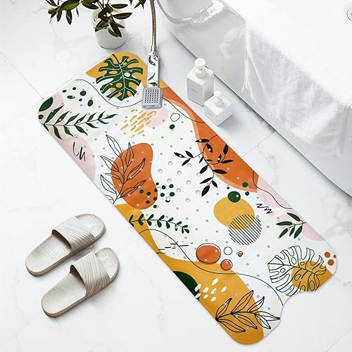 Miniatura 2 de Tapete antideslizante de 40 x 16 pulgadas, extra largo, bohemio, para bañera, tapete decorativo para bañera con orificios de drenaje, ventosas,