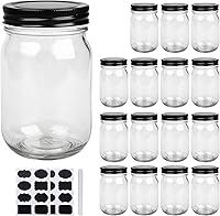 Vista 9 de QAPPDA Tarros de vidrio de 16 onzas con tapas herméticas y bandas, tarros de conservas de 16 onzas con tapas, tarros de boca ancha, tarros