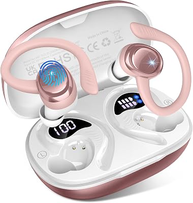 💎 74% MEGA DEAL! Auriculares Inalámbricos Bluetooth Deportivos, 60H Auriculares Bluetooth 5.4 con HiFi Estéreo, 4 ENC Mics, 2026 Cascos Inalambricos con Cancelación RuidoI/IP7/USB-C Auriculares para Correr Oro Rosa
