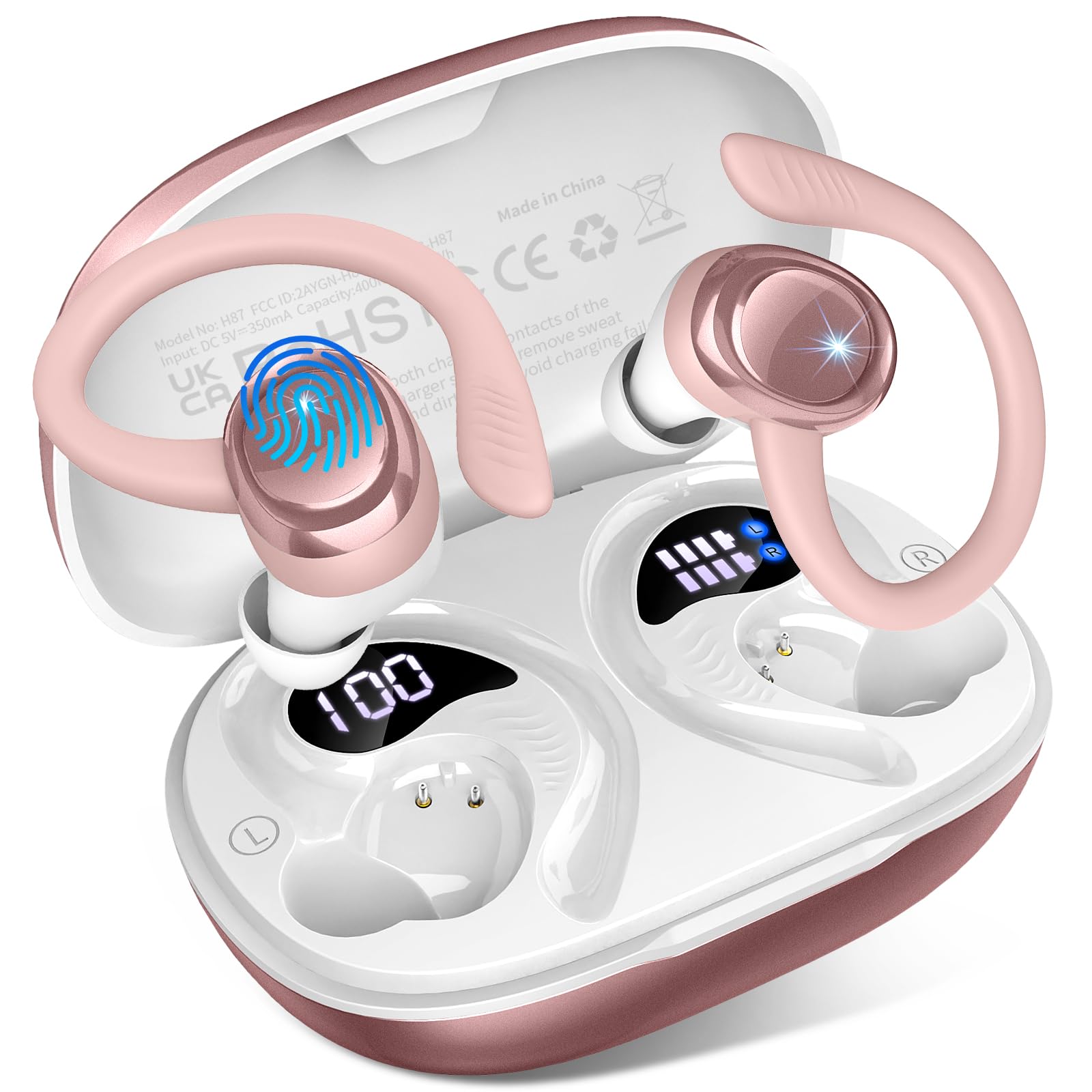 Wireless Earbuds, 2025 Bluetooth 5.4 Headphones Sport, Deep Bass Stereo in Ear Headphone, 4 ENC Noise Cancelling Mic Earphones, 50Hrs IP7 Waterproof USB-C iOS Android Ear Buds for Running Gym Workout