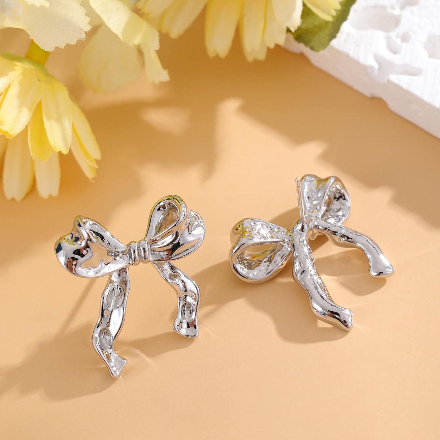 14K Gold Plated Bow Earrings for Women Small Ribbon Stud Earrings Cute Statement Earrings Jewelry Gifts for Women - Image 5