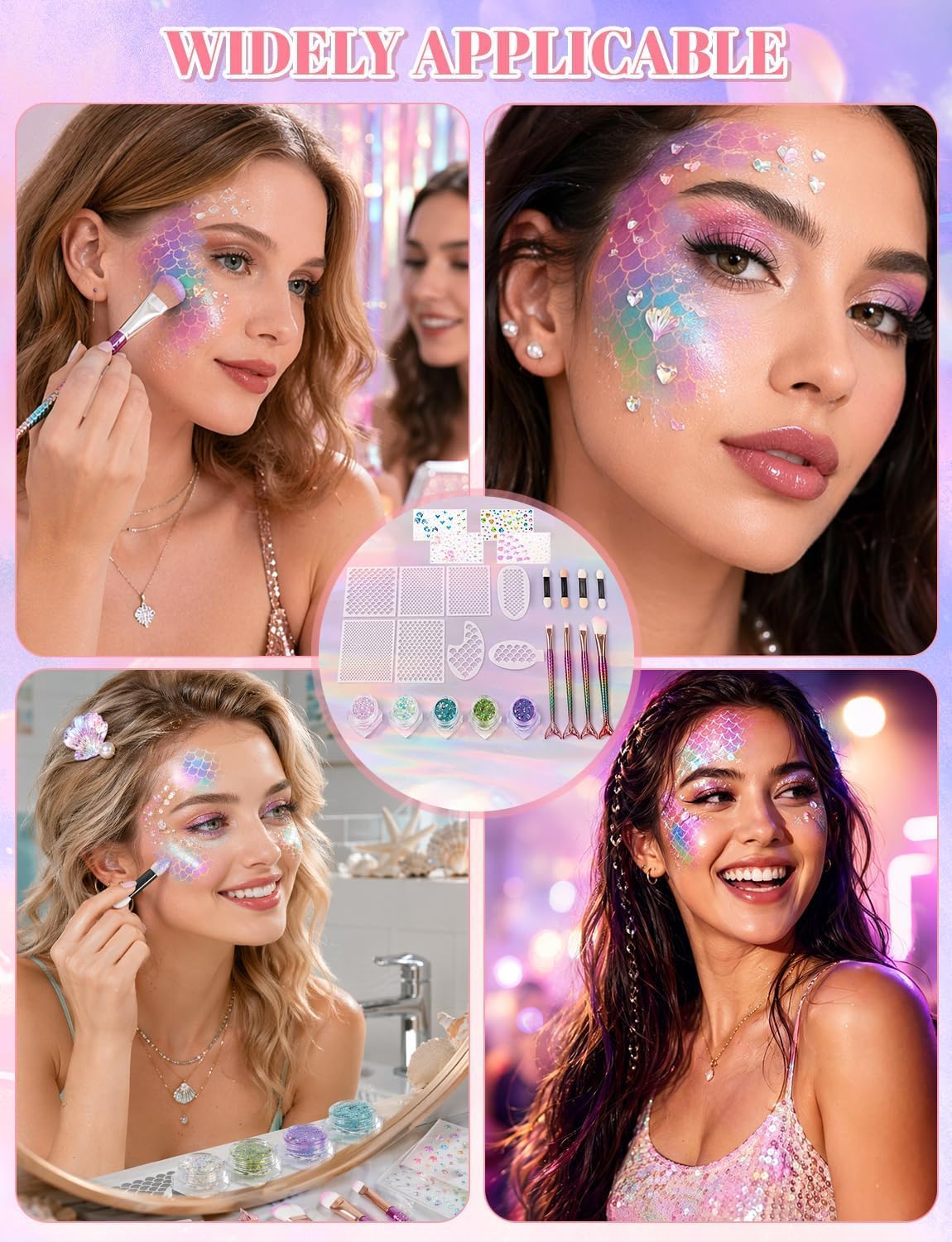 Mermaid Scale Stencil Kit, Set of 24 Women Girls Body Art Face Painting