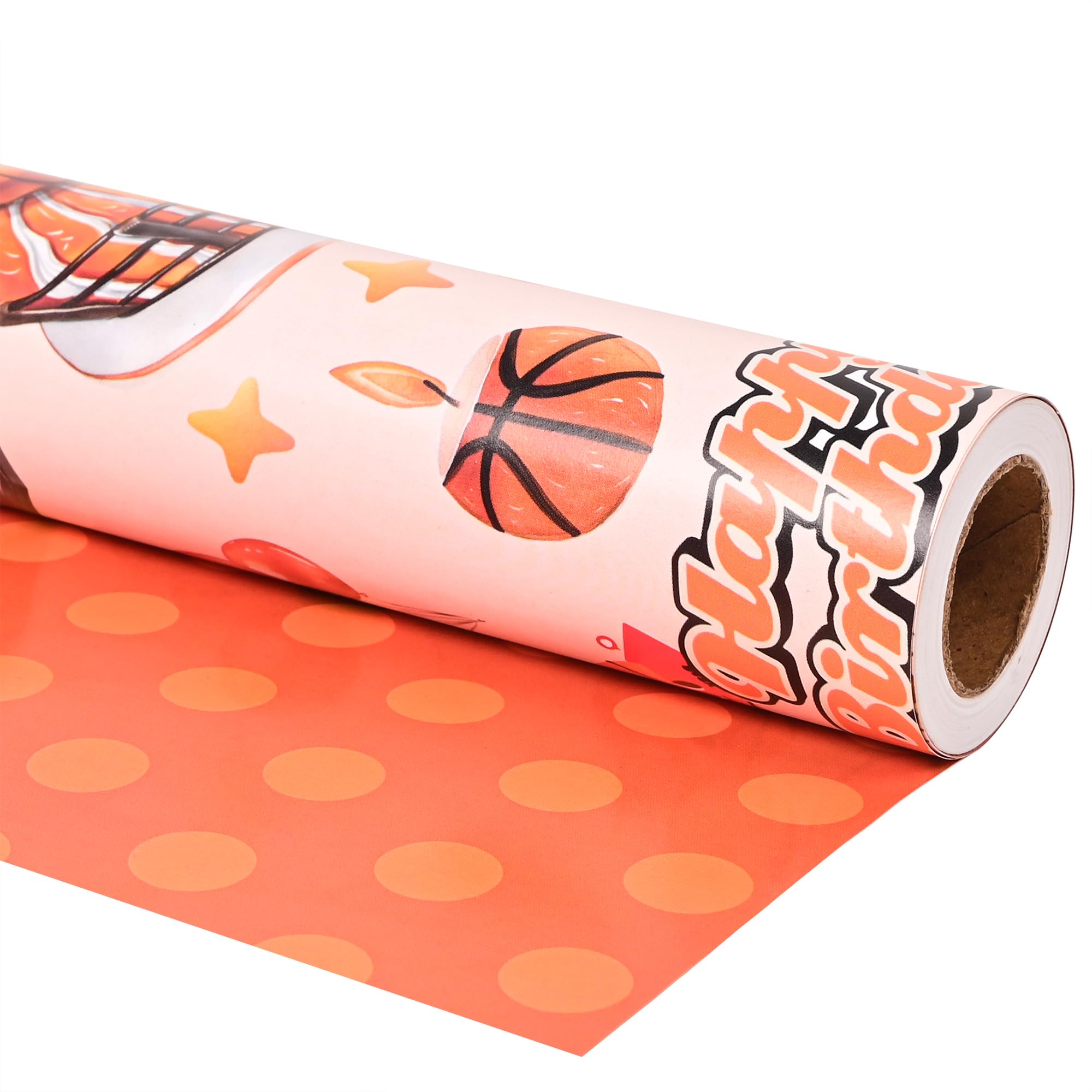 Altarho Reversible Basketball Wrapping Paper Roll for Kids Boys - 17 Inch x 20 Feet - Sports Basketball Birthday Cake Gift Wrap for Baby Shower Party Decoration Total 28.5sq.ft