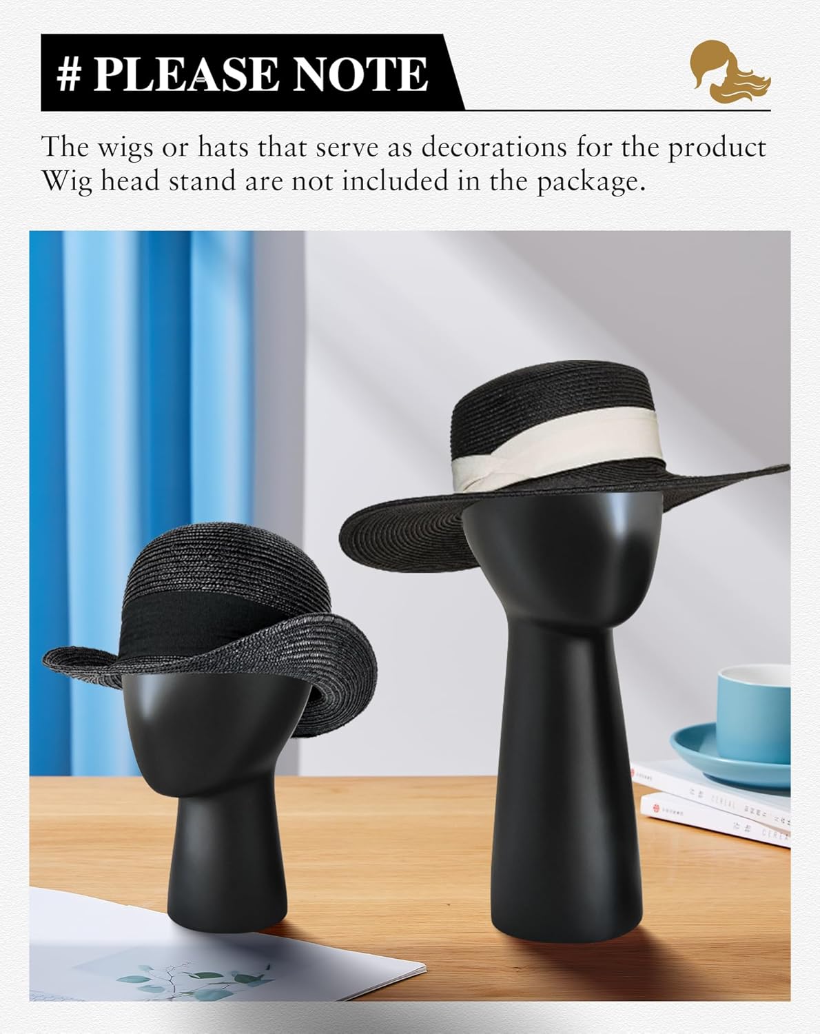 CHADWICK Wig Head Stand with Mannequin Head, Imitation Wood Hat Display Stand, 22 Inch Wig Holders, Abstract Manikin Head Block, Wig Stand for Hats, Wigs, Headwear, Dome Hat Stand, GFRP Material