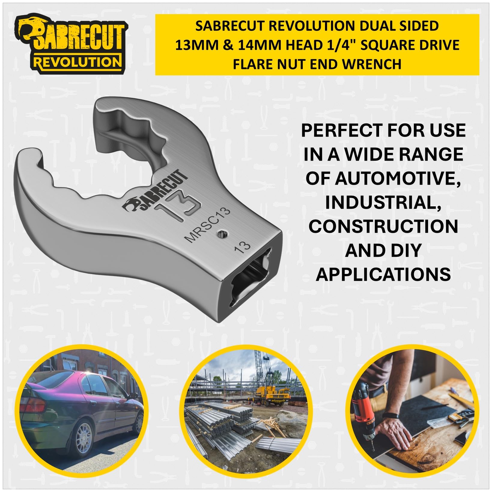SabreCut 1 x MRSC13 13mm/14mm Dual Sided Flare Nut Wrench Attachment for 1/4" Square Drive Tools - Image 4
