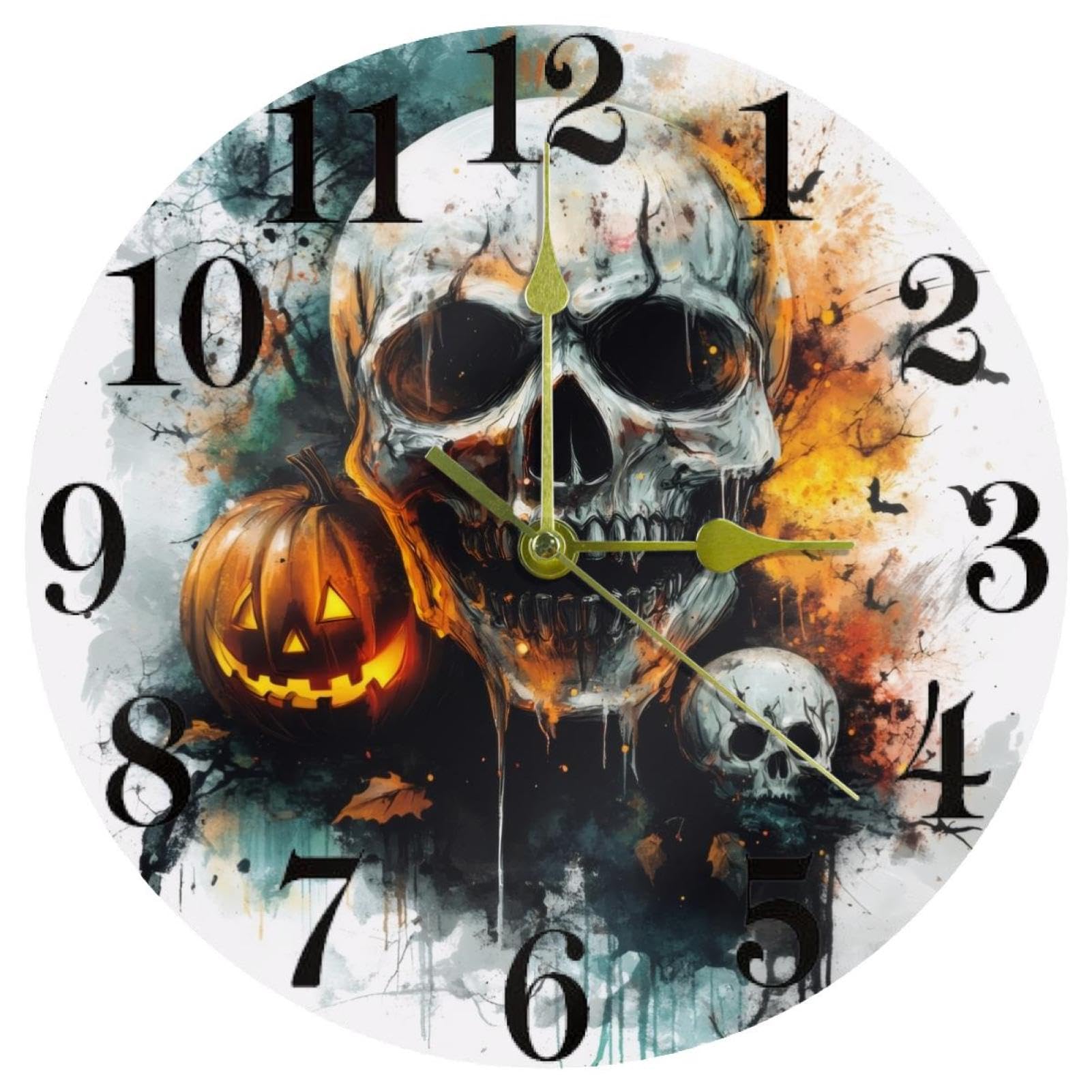 Horloge murale tête de mort silencieuse déco Halloween moderne pour salon