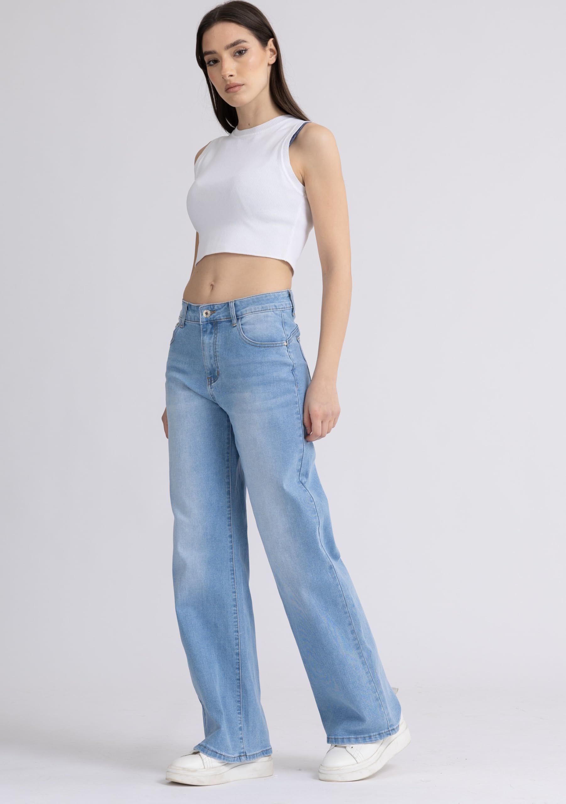 Jeans Donna Vita Alta Larghi Baggy Wide Leg Fit Jeans