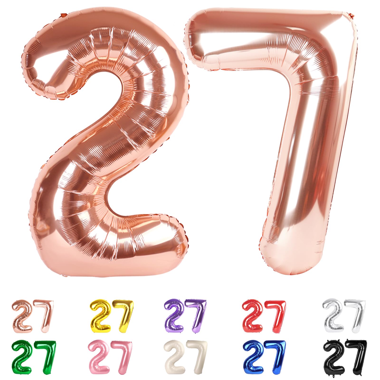 27 Luftballons Zahl, Zahl 27 Luftballons, 27 Rosegold Happy Birthday für Mädchen Jungen, 40 In Big Foil Mylar 27th Ballon für Verlobung, Hochzeit, Feier, Abschlussfeiern, Fotoshooting
