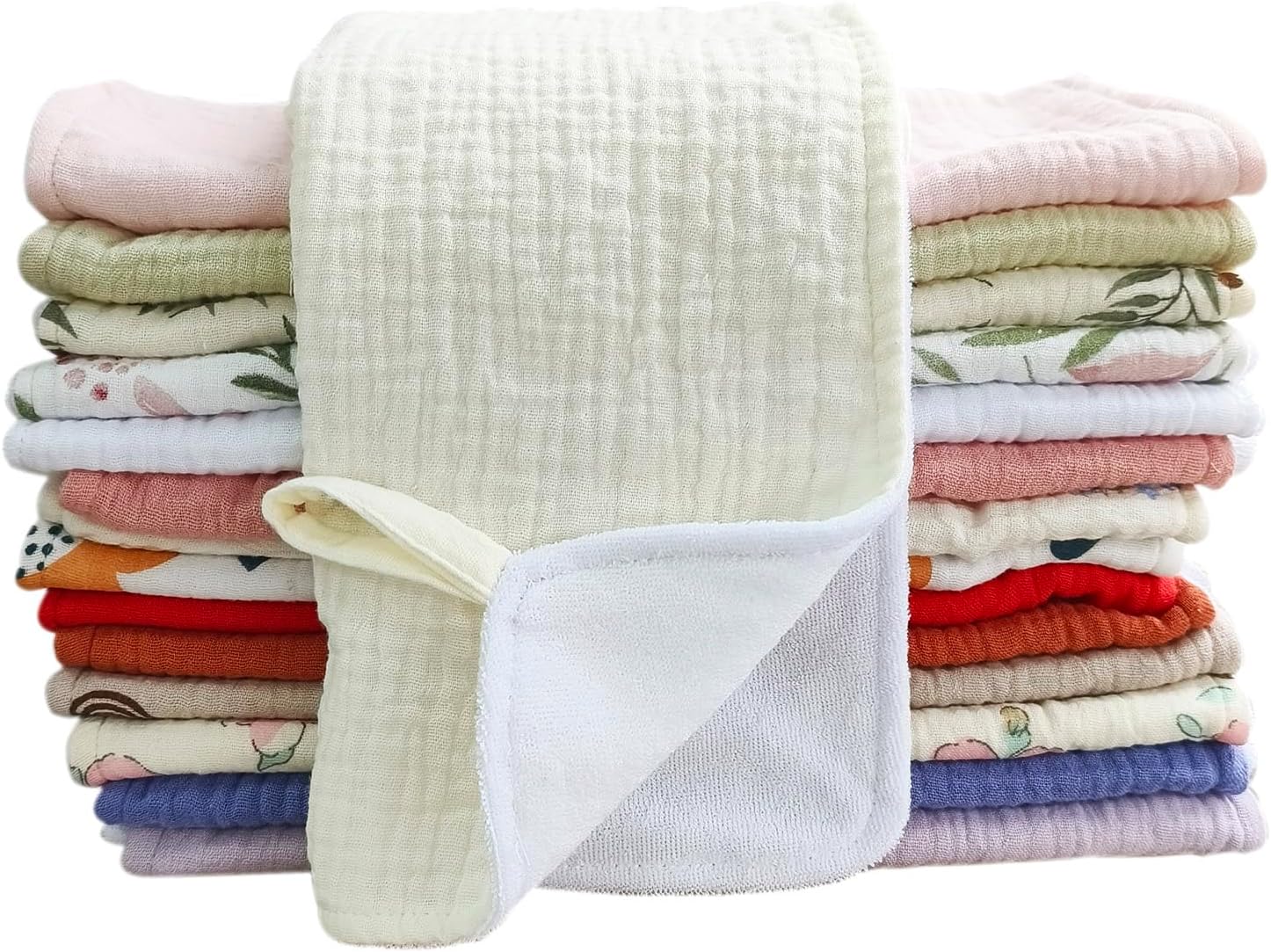 Muslin Baby Burp Cloths 20" x 10", Pack of 6 - Large, Double-Sided Assorted Colors Soft Ultra Absorbent for Drool, Spit-Up, Bath for Boys and Girls