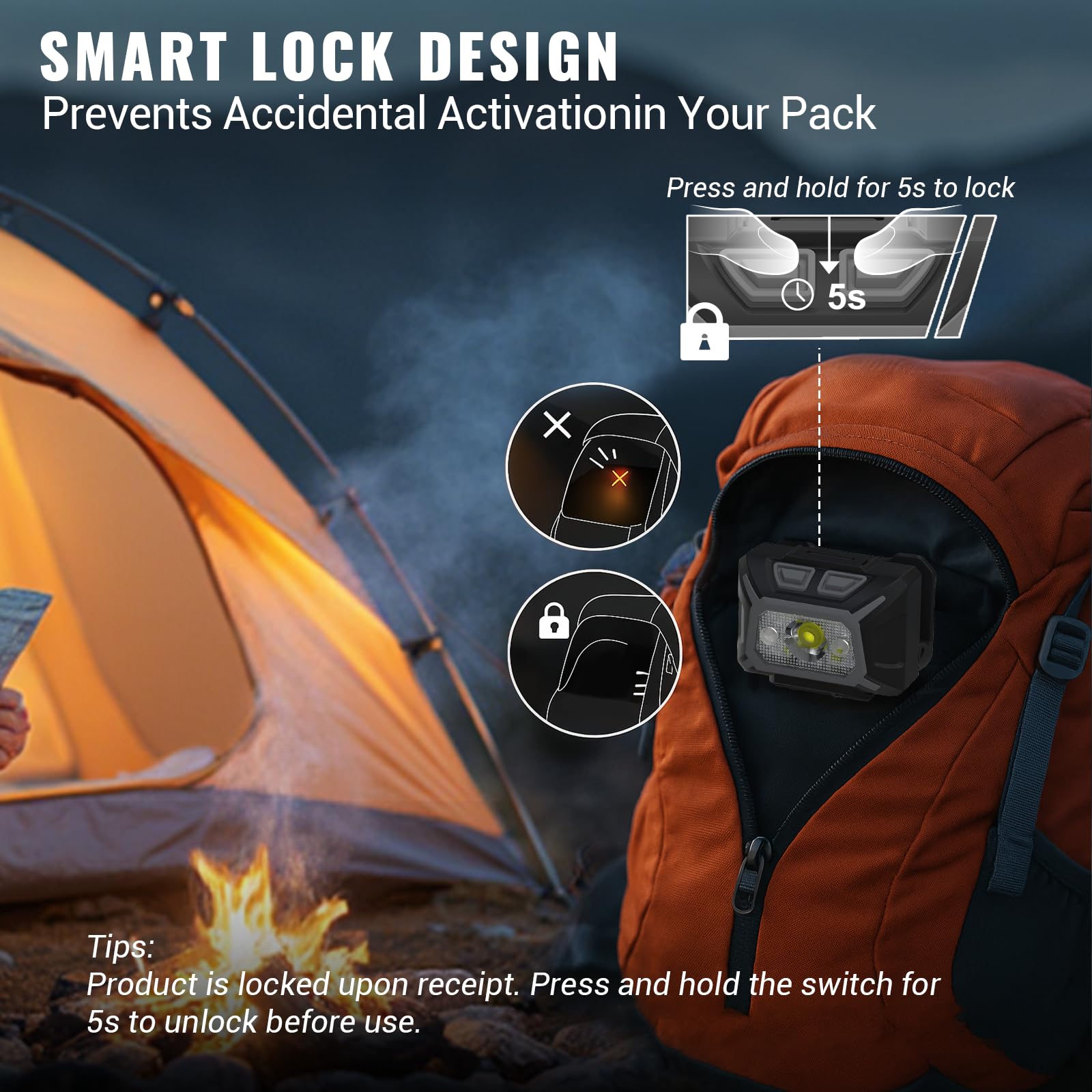 Camping-Stirnlampe, 2 Stück, LED, batteriebetrieben, dimmbar, Kopflampen mit verstellbarem Kopfband, IPX4, wasserdicht, 9 Modi, Rotes, weißes, grünes Licht für Wandern, Laufen, Radfahren