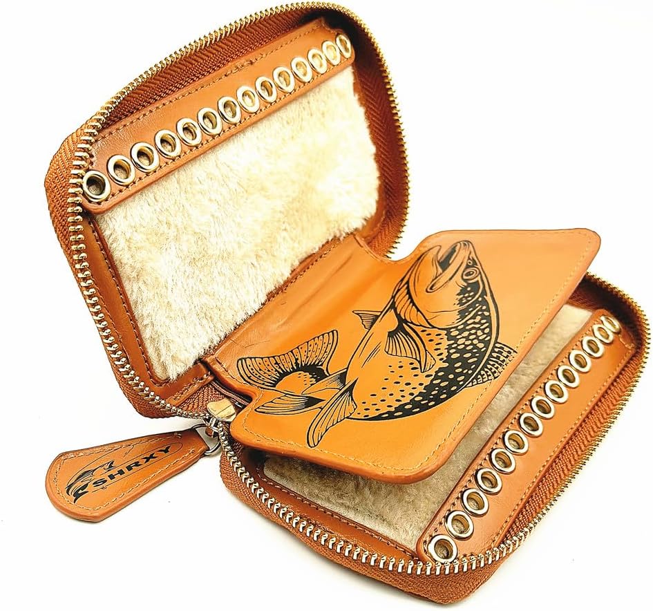 shrxy Fly Fishing Sequin Lure Bait Storage Wallet, Cowhide Leather, Felt Fly Dryer,stream Bait Tackle Bag