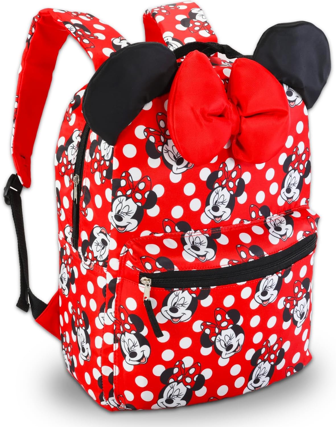Minnie Mouse Backpack with Ears and Bow for Girls - 16” Minnie Mouse School Backpack Plus Water Bottle, Bookmark, More | Deluxe Bundle Minnie Mouse School Bag for Kids