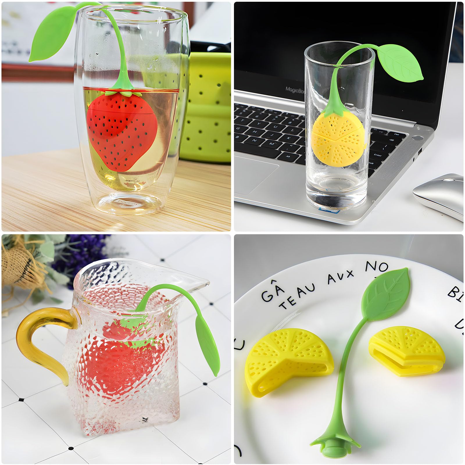 Infuseur à Thé En Silicone Forme Feuille - Filtre à Thé Réutilisable - Résiste Jusqu'à 250°C - Coloris Au Choix - 4