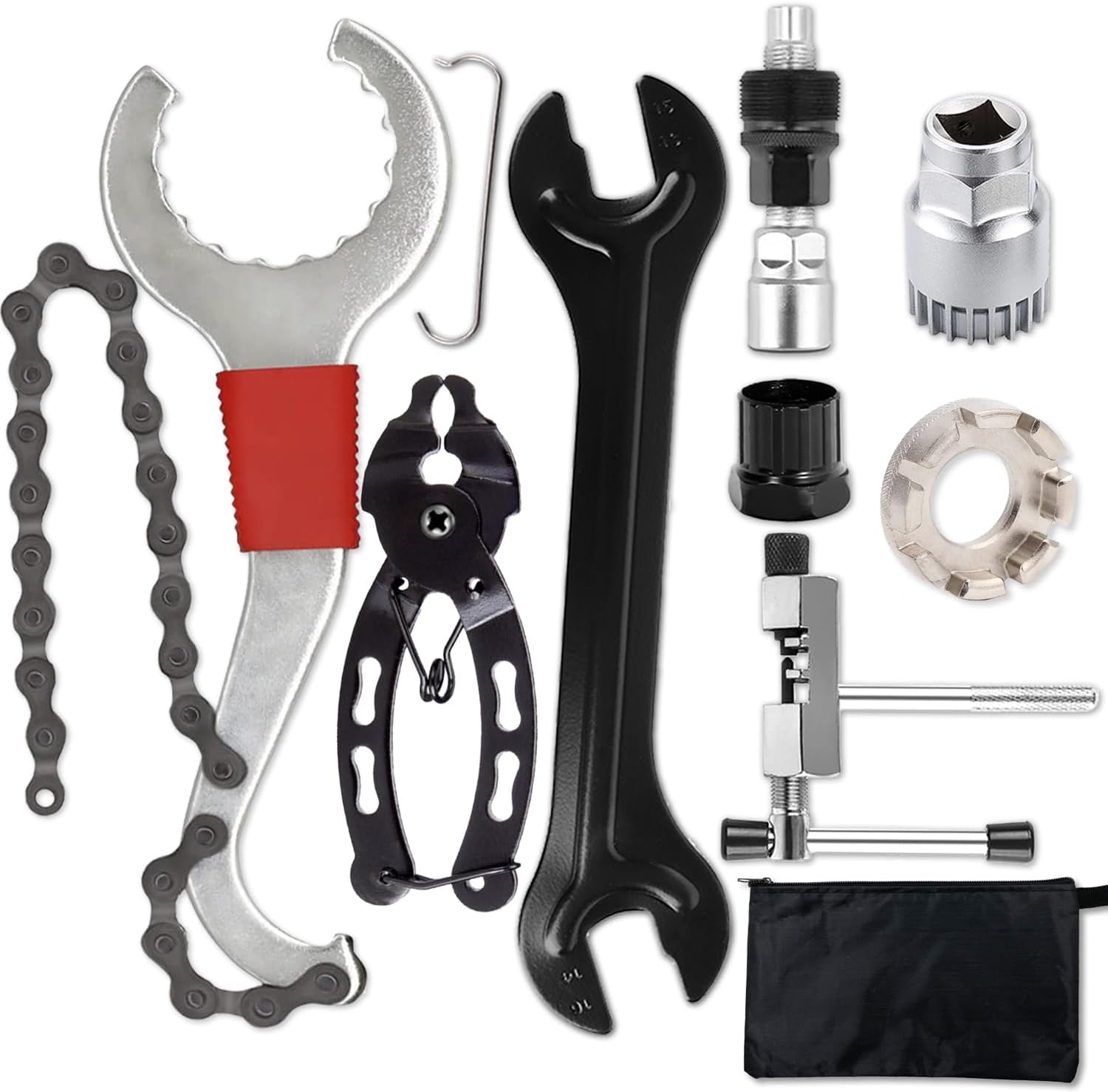 Bike Tool Kit,8 Professional Bicycle Repair Tools for Mountain Bike with 3-in-1 Cassette Remover Wrench Crank Puller Extractor Bottom Bracket Freewheel Remover Link Pliers Chain Breaker (8Pcs-Black)
