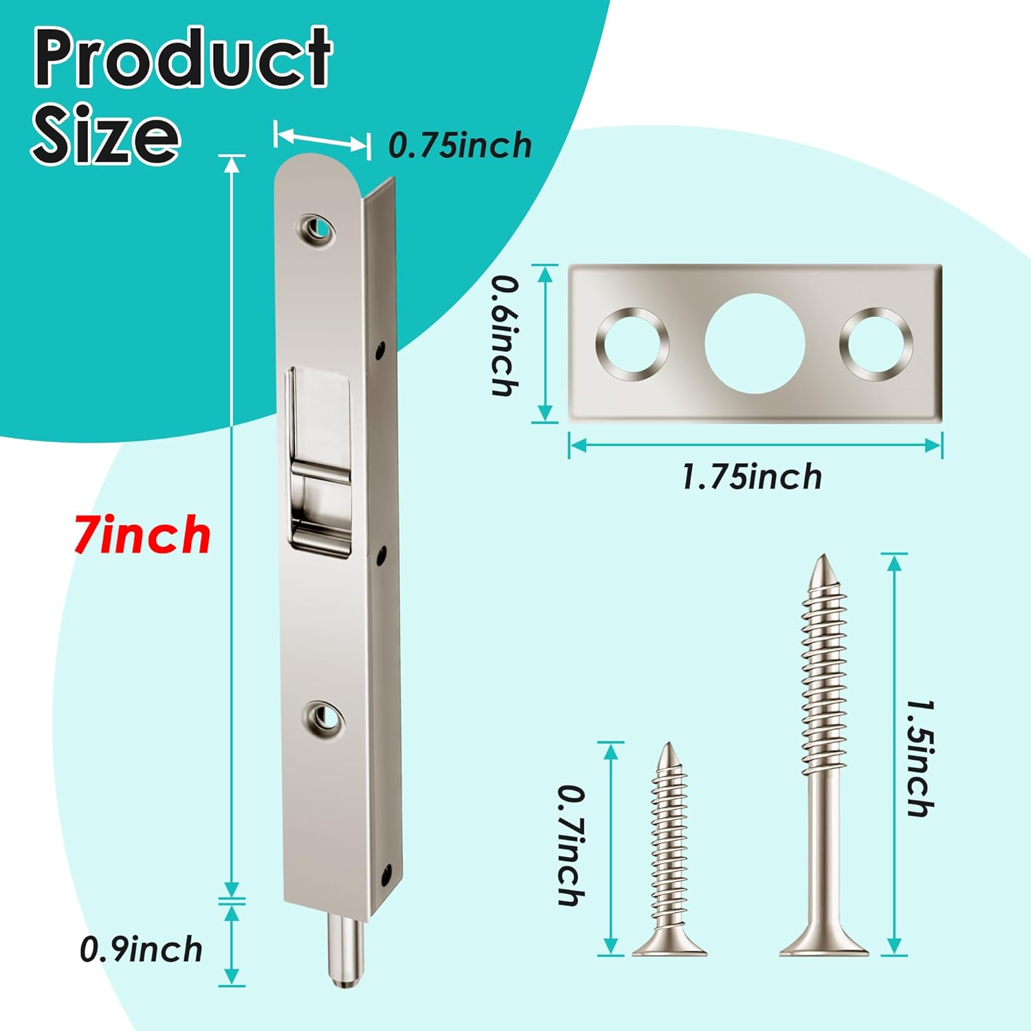 2 Pack 7 Inch Flush Bolt for Double Door, Heavy Duty Chrome Plating Flush Latch Bolts, French Lock for Opening and Composite Wood Double Dummy Door (Brushed Satin Nickel) Brushed Satin Nickel 2