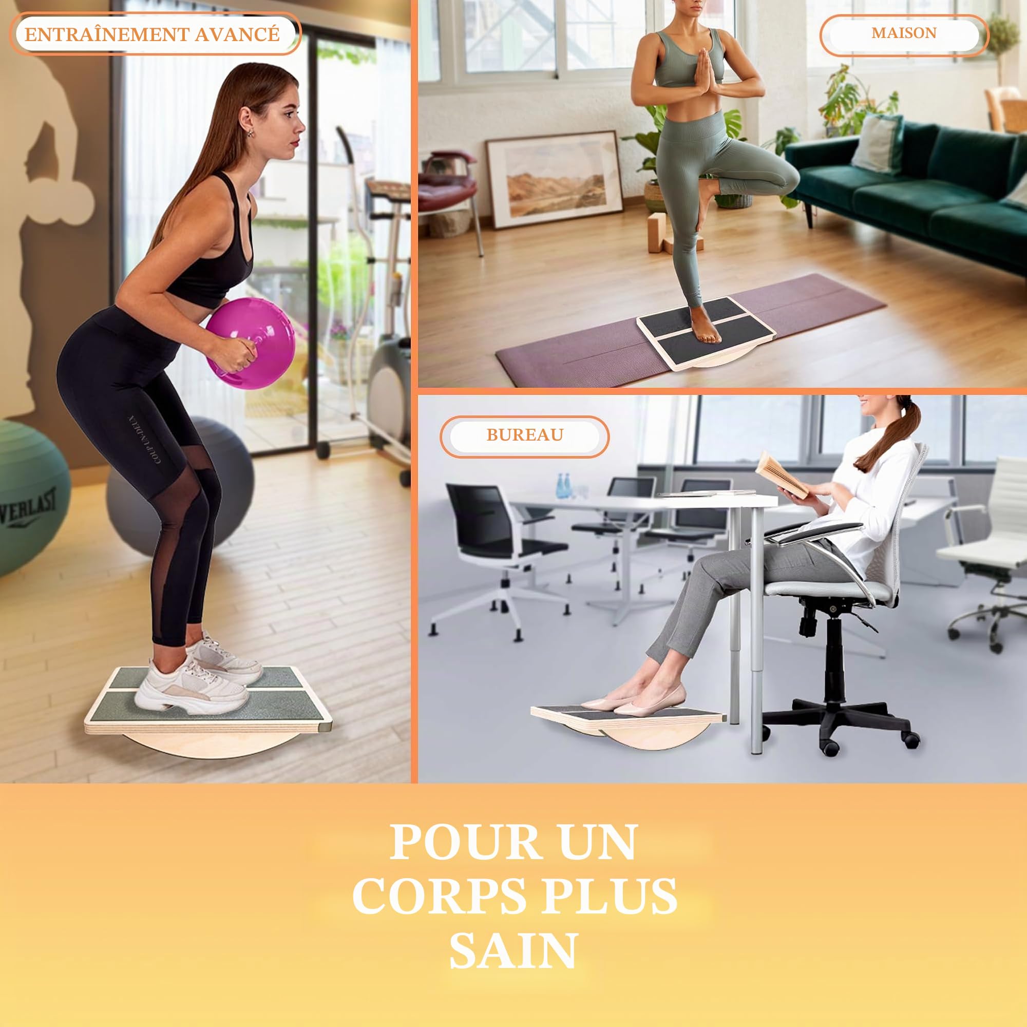 MUCITAGF Planche inclinée professionnelle 2 en 1 en bois et planche d'équilibre réglable et civière de mollet, équipement de physiothérapie, bureau debout, planche à bascule, entraînement de base