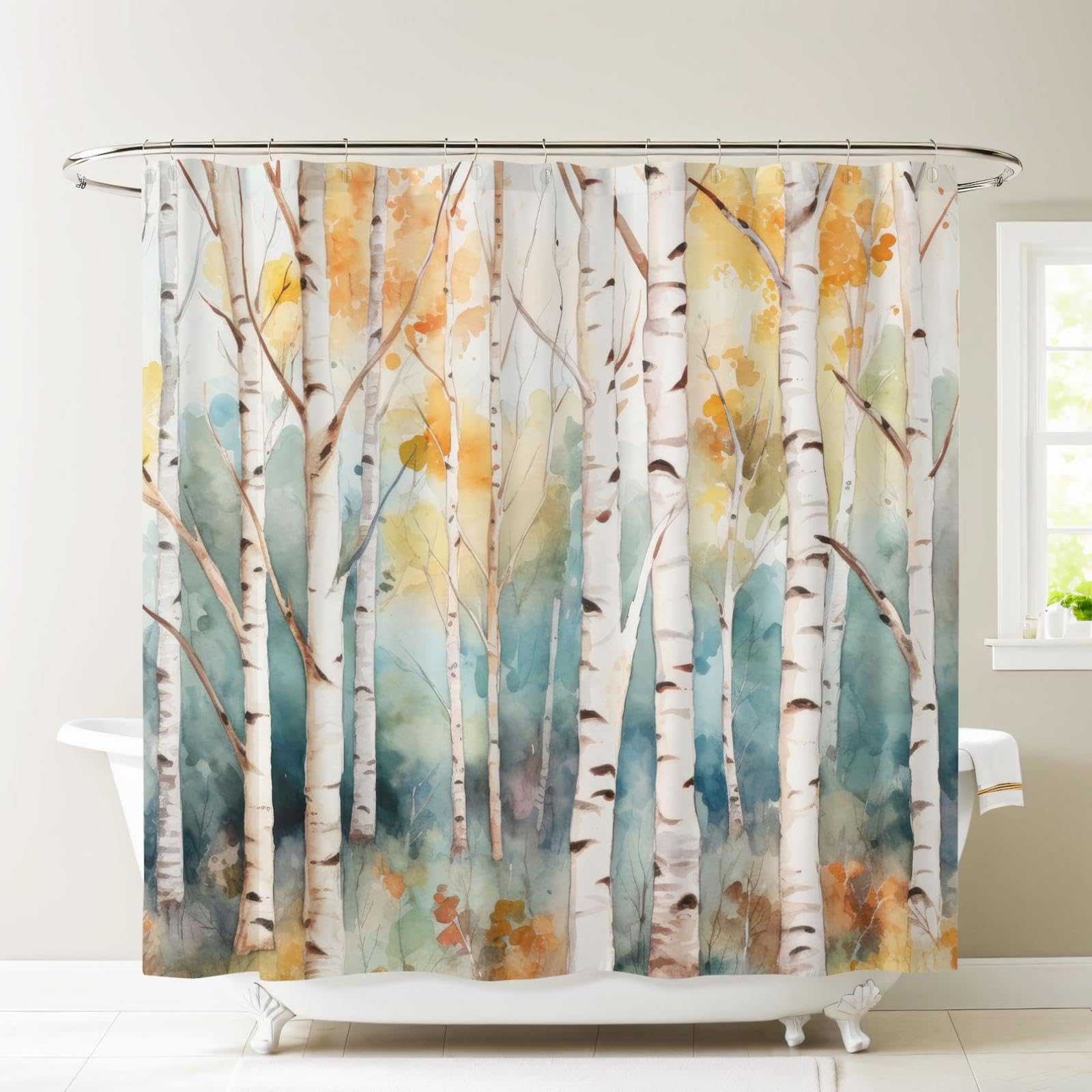 AZEJEB White Birch Trees Shower Curtain,Nature Forest Rustic Farmhouse Shower Curtain,Luxury Fabric Shower Curtain for Bathroom 198x198cm/78x78in(WxH)