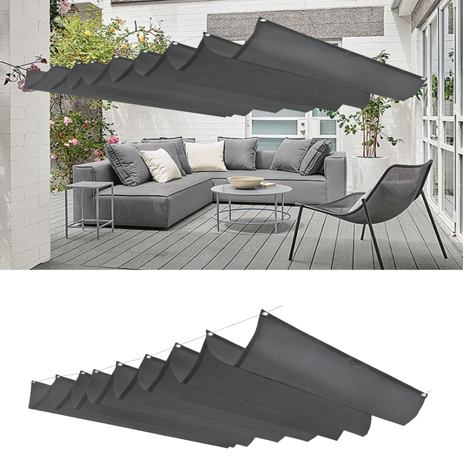 Einziehbare Welle Sonnensegel 140 x 290 cm Wasserdicht Winterfest Uv-Schutz Reißfest Sonnenschutz mit Ösen Verstellbar Schattenabdeckung für Terrasse Garten Pergola, Dunkelgrau