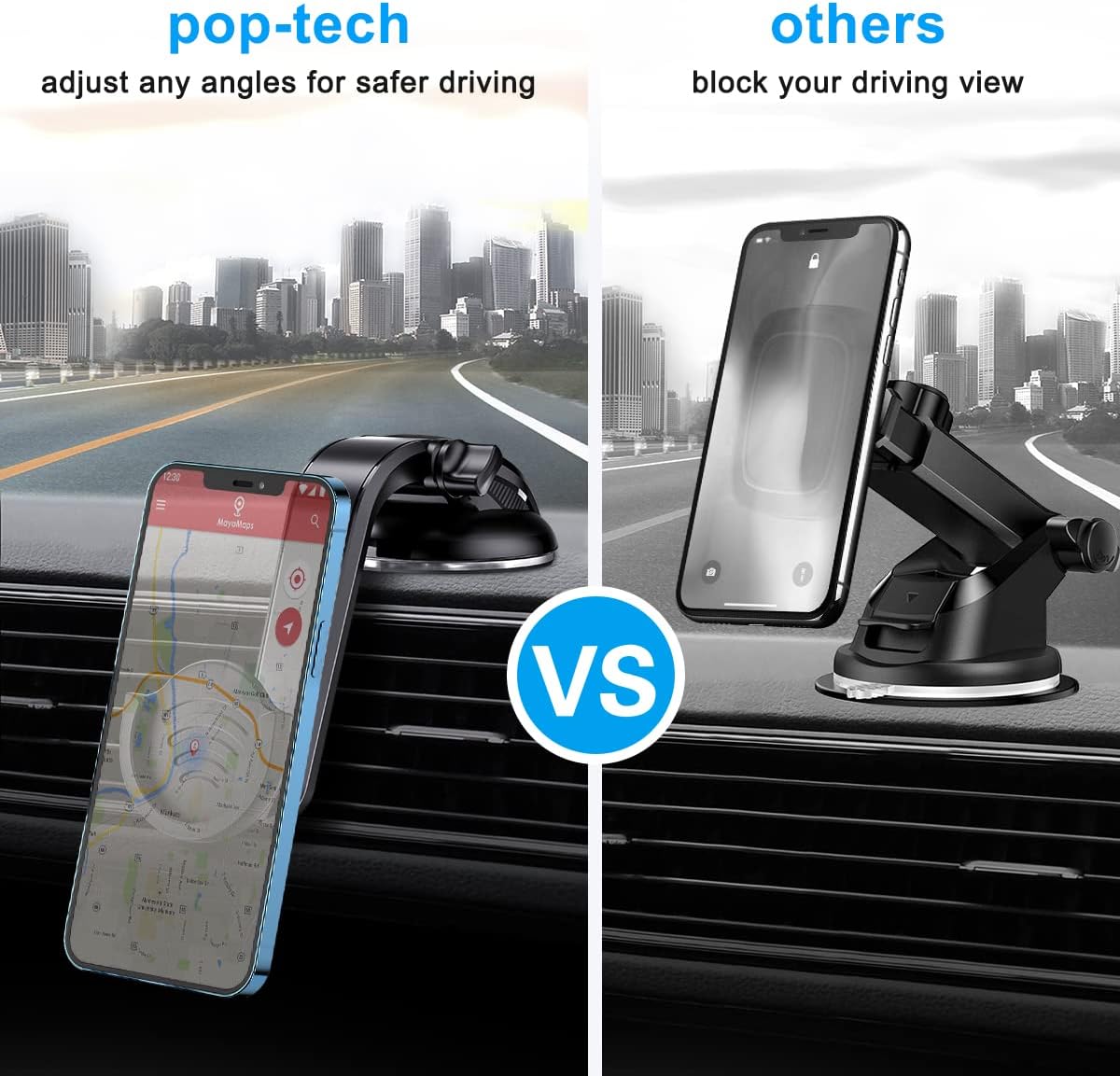 pop-tech Suction Cup Phone Holder for Socket Users, Dashboard Car Phone Mount for Collapsible Grip with Adjustable 360°Rotation, Includes 3M Sticky Adhesive Replacement for Expanding Stand - Black
