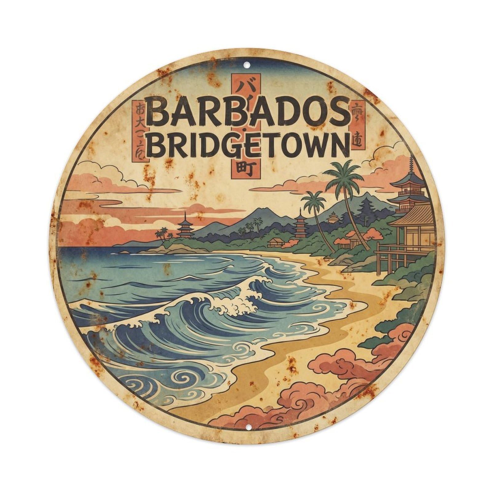 Barbados Bridgetown Coastal Escape Classic Illustration Metal Tin Sign