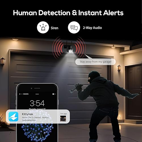 Miniatura 5 de Kittyhok Cámaras de seguridad solares negras inalámbricas para exteriores, WiFi 5G2.4G, 4 piezas 2K Ultra PanTilt Cámara de seguridad solar para el