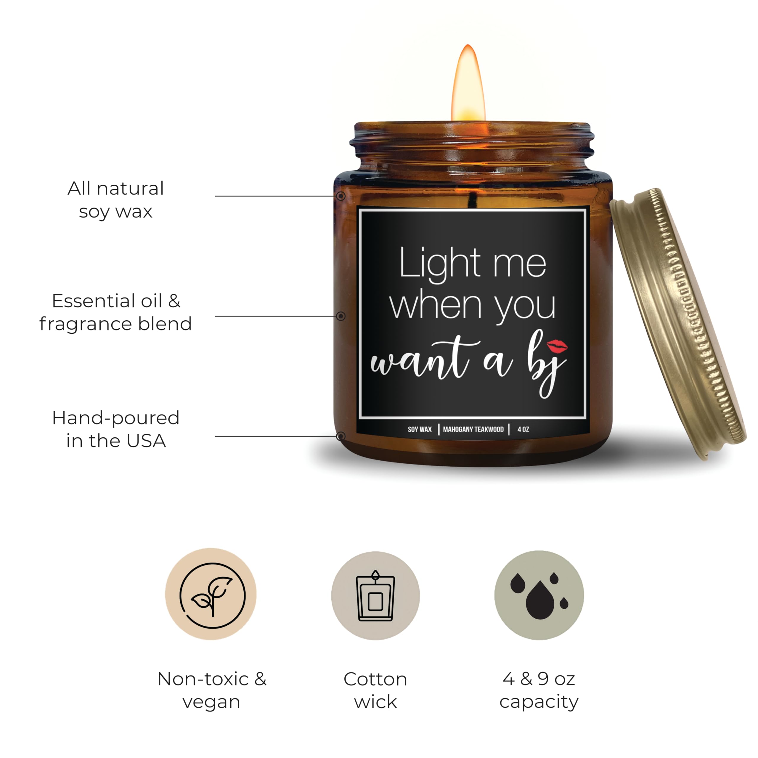 YouNique Designs Light Me When You Want a BJ Candle, 4 Ounces, Candles for Men, Mens Candle, Naughty Candles for Him, White Soy Aromatherapy Candles for Home Scented (Mahogany Teakwood A 4 oz)