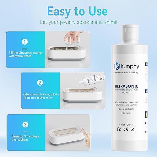 Miniatura 6 de kunphy Limpiador ultrasónico de joyas - Solución eficaz para limpiar relojes de oro, plata, platino, diamantes y anteojos, 8.5 oz (8.5 fl oz)