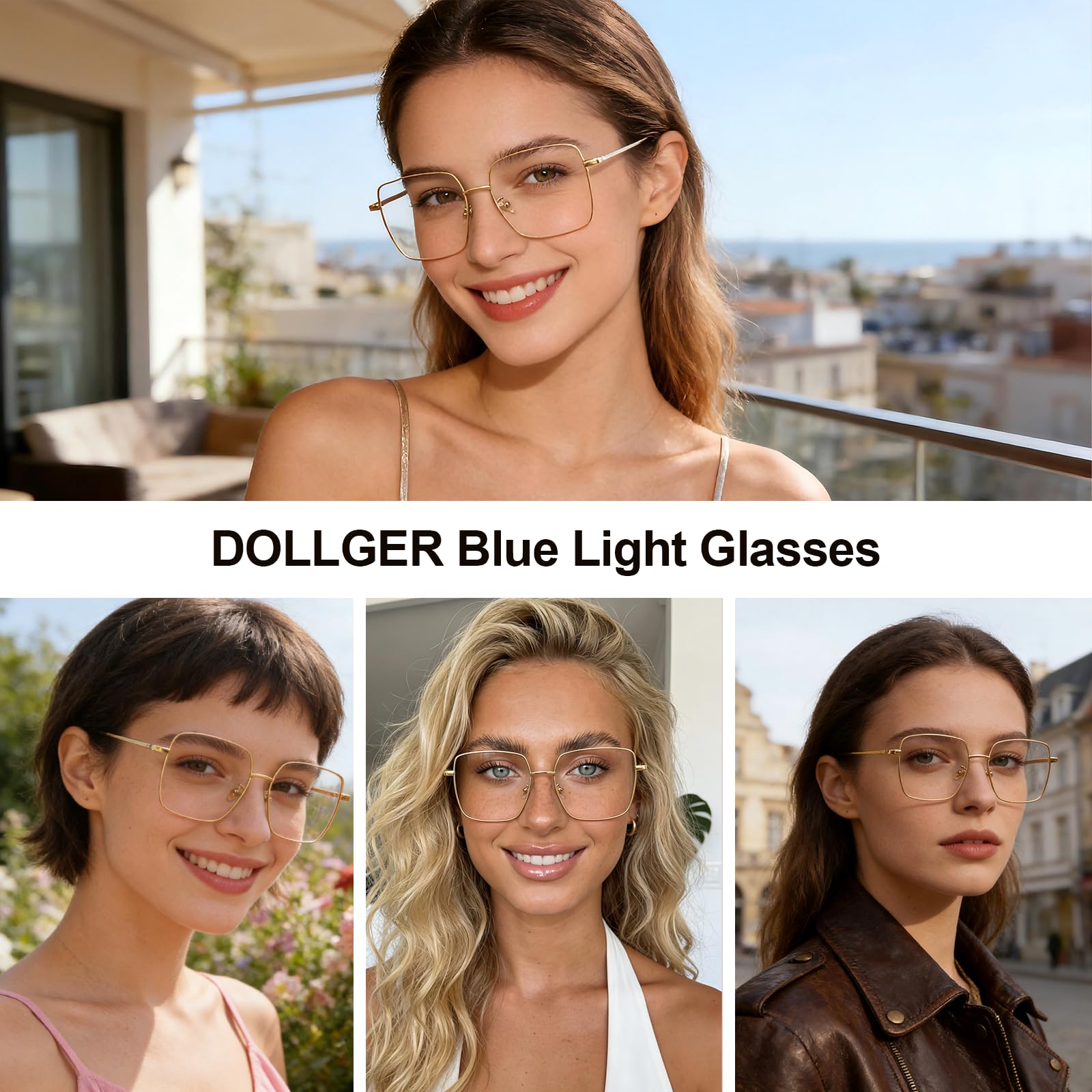 Dollger Lunettes Anti Lumière Bleue Lunettes Bloquant la Lumière Bleue Carré Métal Lunettes Grand Cadre Anti Lumière Bleue PC TV Gaming