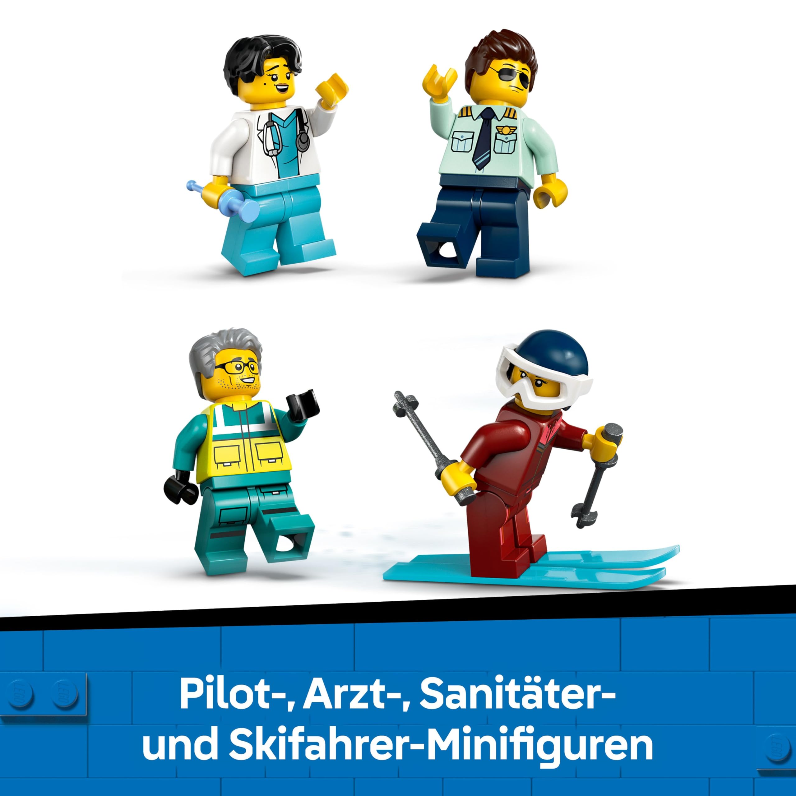 LEGO City Notfallrettungsflugzeug – Set mit Flieger, Schneemobil und 4 Mini-Figuren: Rettungssanitäter, Pilot, Arzt und Skifahrer – tolles Geschenk für Kinder ab 6 Jahren – 60465