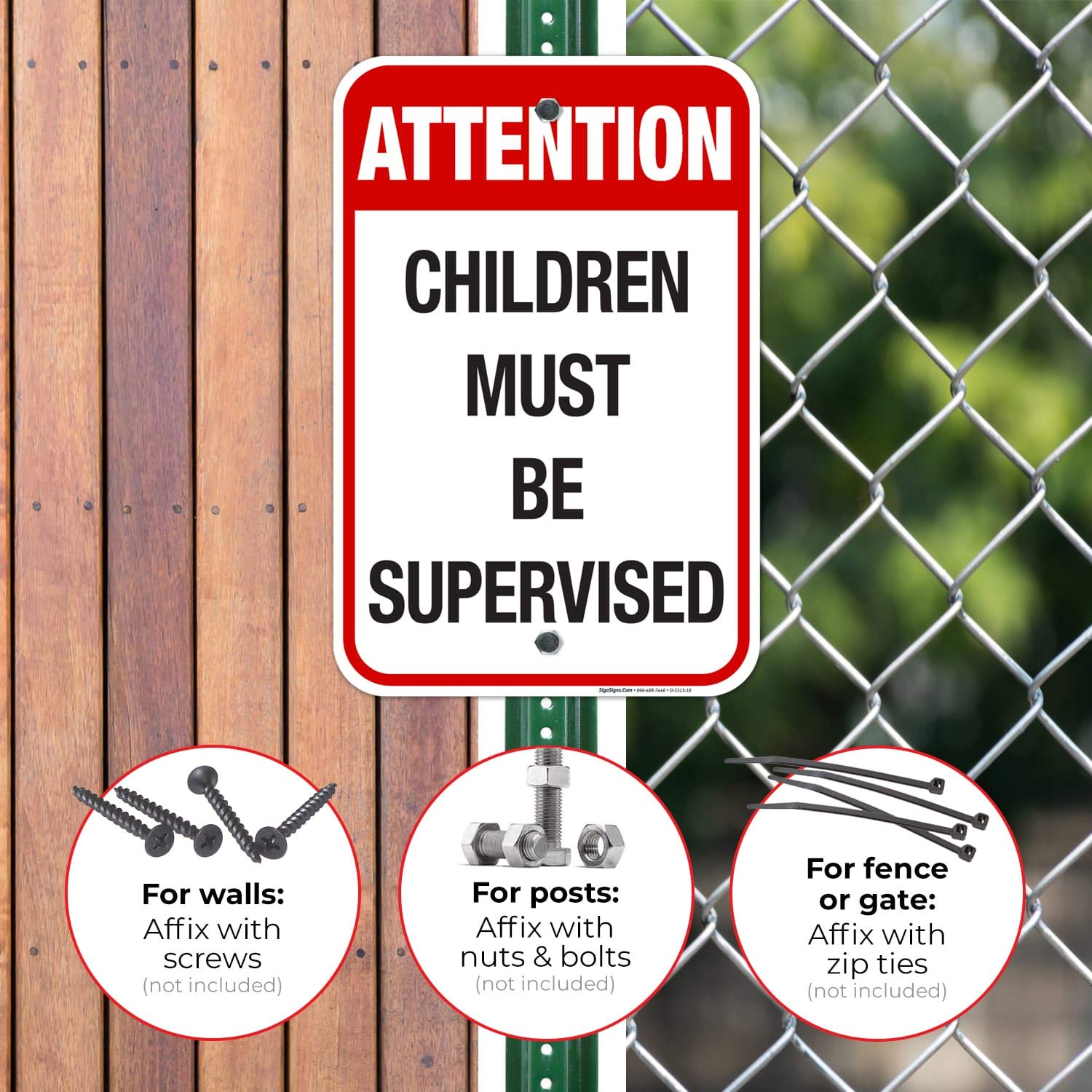 Attention Children Must Be Supervised Sign, Traffic Sign, 12x18 Inches, Rust Free .063 Aluminum, Fade Resistant, Made in USA