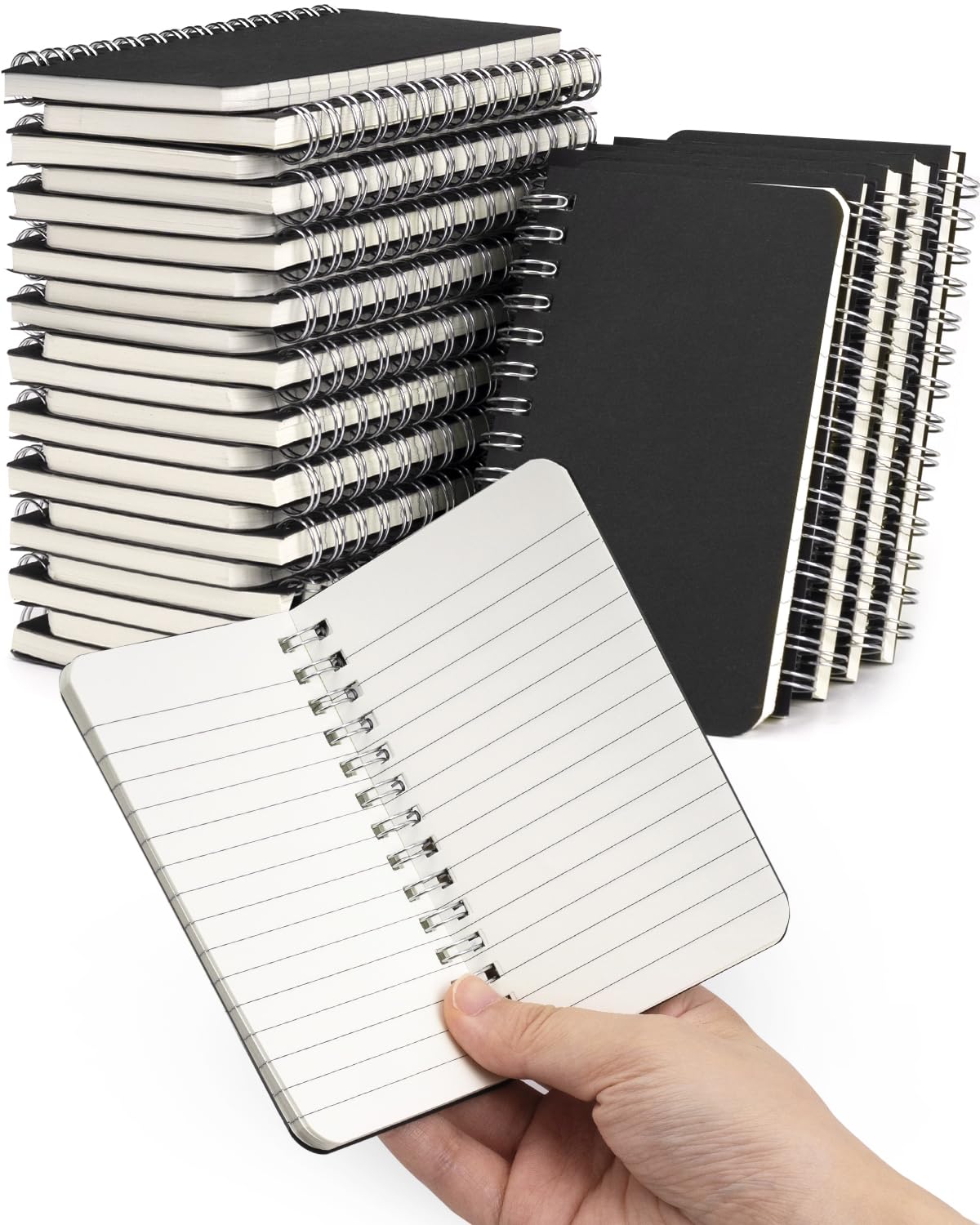 Dynta Mini Spiral Notebooks 3x5 Bulk, Pocket Notebooks Memo Pads 30 Packs, Small Notepads Black Cardboard Cover for Men, Women, Kids, Home, Office,