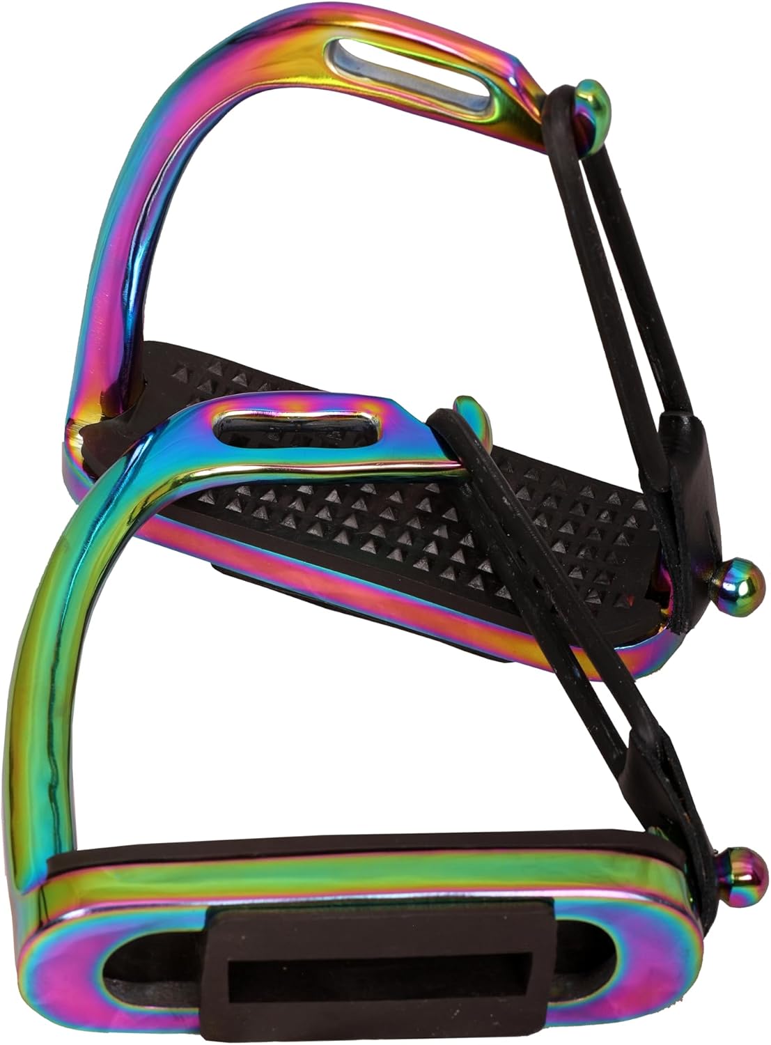Peacock Rainbow Gloss Safety Stirrups Horse Riding S Steel with TREADS