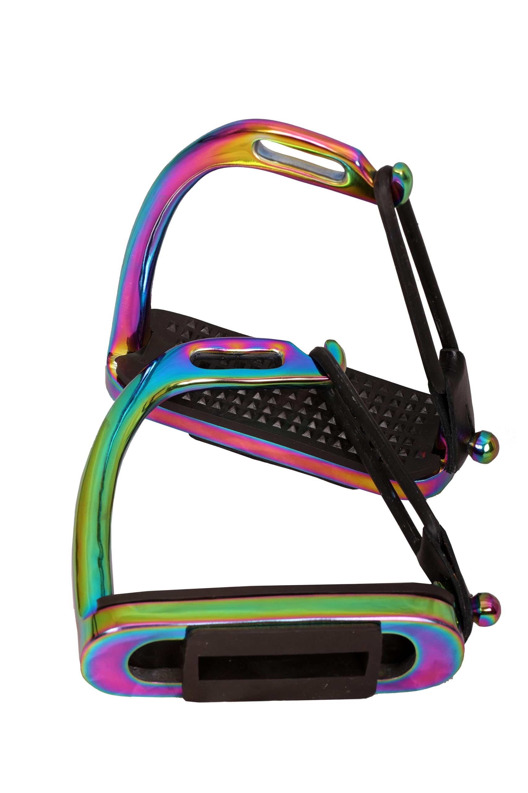 Peacock Rainbow Gloss Safety Stirrups Horse Riding S Steel with TREADS