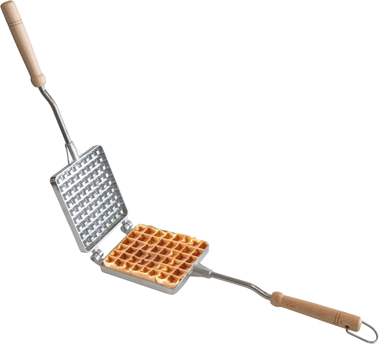 Waffle Maker for Stovetop or Campfire Cooking Equipment - Aluminum Flip Pan Belgian Waffle Iron with Handles - Portable Camping Toaster Great for Kitchen and Camping Cookware by Kings County Tools