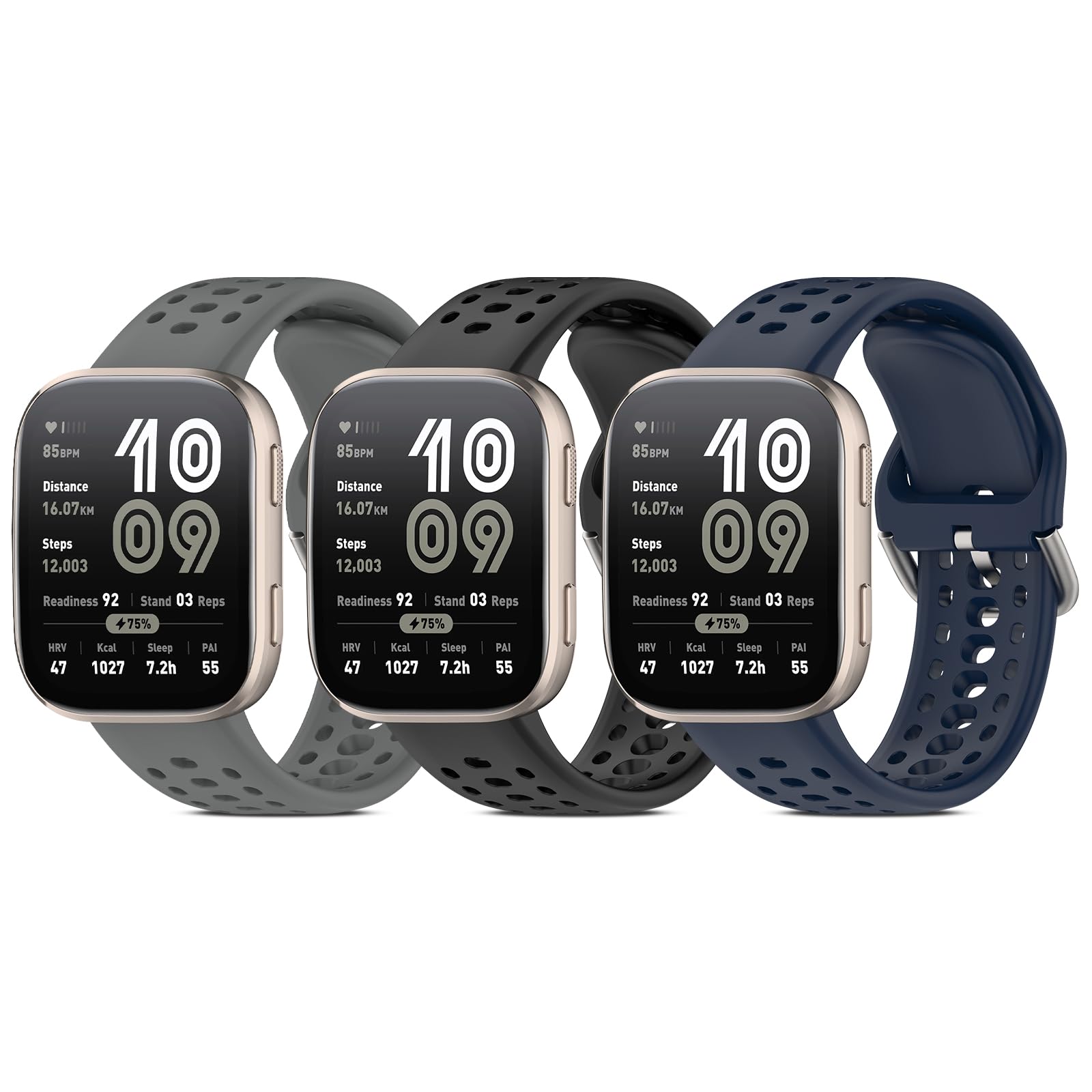 3 Piezas 22mm Silicona Correa Compatible con Amazfit Bip Max/Bip 6/Bip 5/Amazfit Balance 2/Balance/Amazfit Cheetah/Cheetah Pro, Ajustable Pulseras de Repuesto para Amazfit Bip 5/6.(No host)