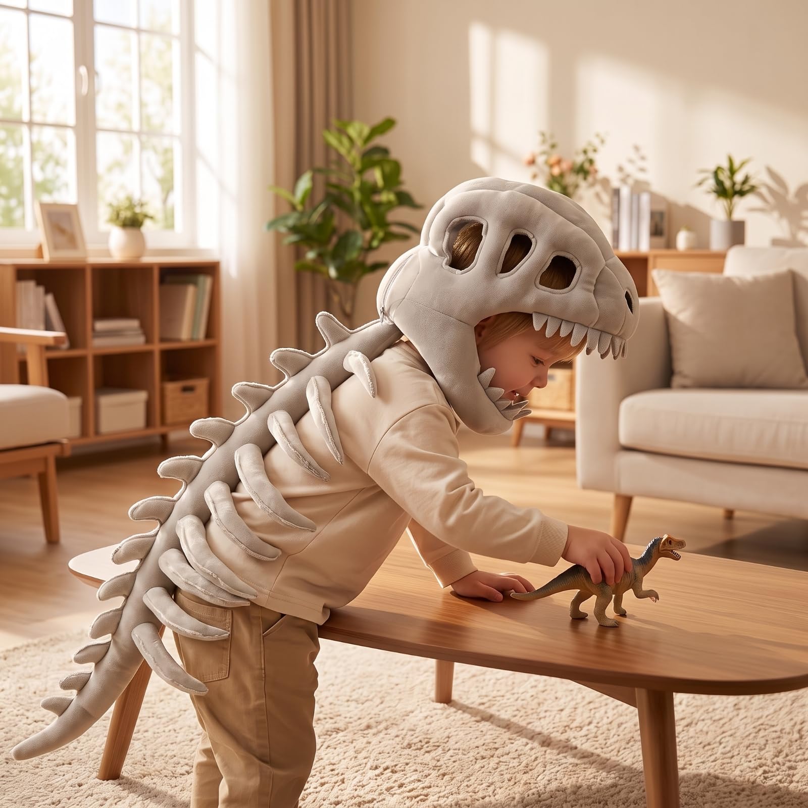 Milageto Capucha Dinosaurio Esquelético Capucha con Espina Suave Disfraz para Niños, Carnaval, 75cm, Style to 1
