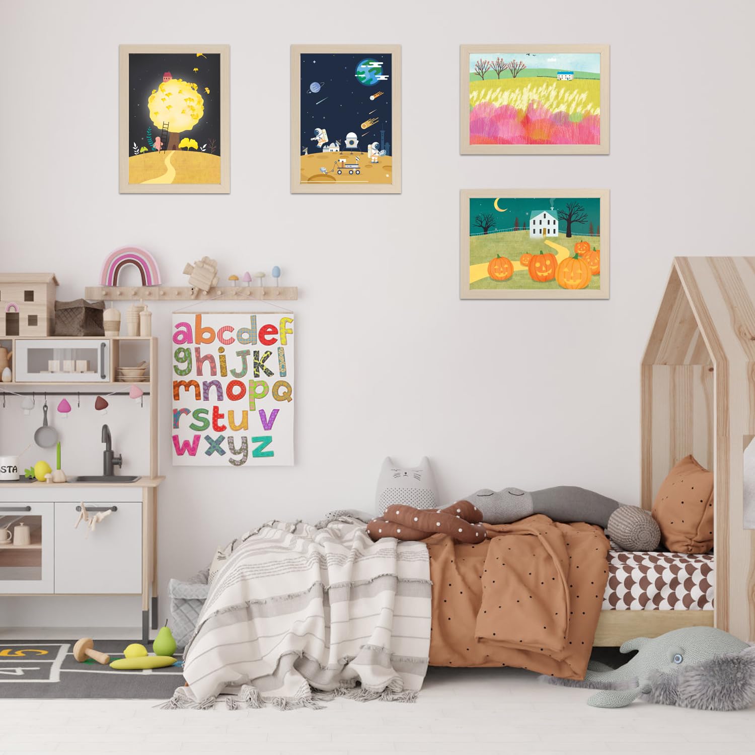 2 Stück Bilderrahmen für Kinderzeichnungen, A4 Befüllba Kunstfotorahmen für Kinder, Kinder Kunst Bilderrahmen, Frontöffnung Bilderrahmen für Kunstwerke (Holzfarbe)