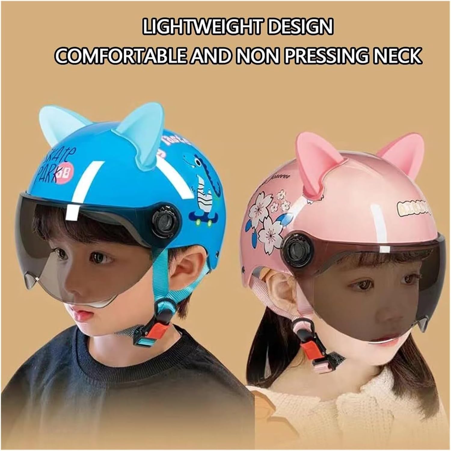 DOT Approved Kids Cute Cat Ears 3/4 Motorcycle Half Helmet, Cool Toddler Scooter Bicycle Youth Child Motorbike Helmet for Boys Girls for Dirt-Bike Go-Kart ATV Motocross Helmet