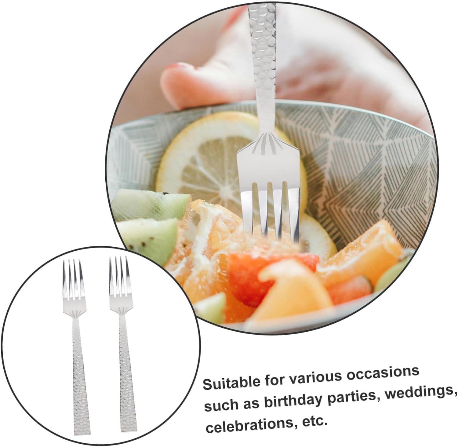 2pcs Stainless Steel Hammered Dinner Forks Long Handles